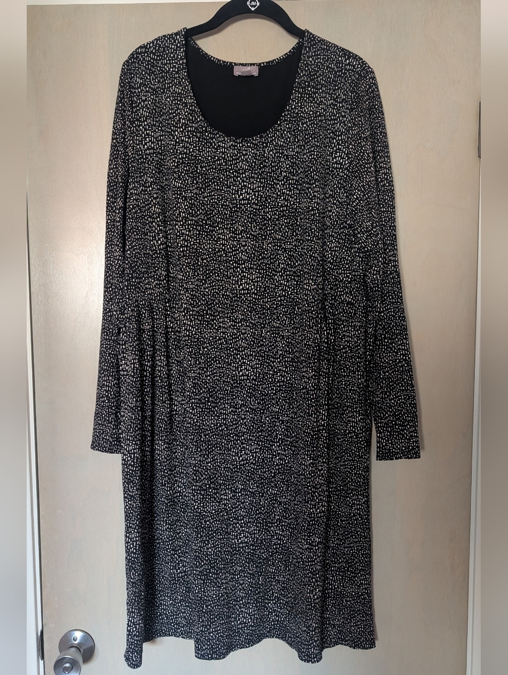 J. Jill Black and White Printed Long Sleeve Scoopneck Dress